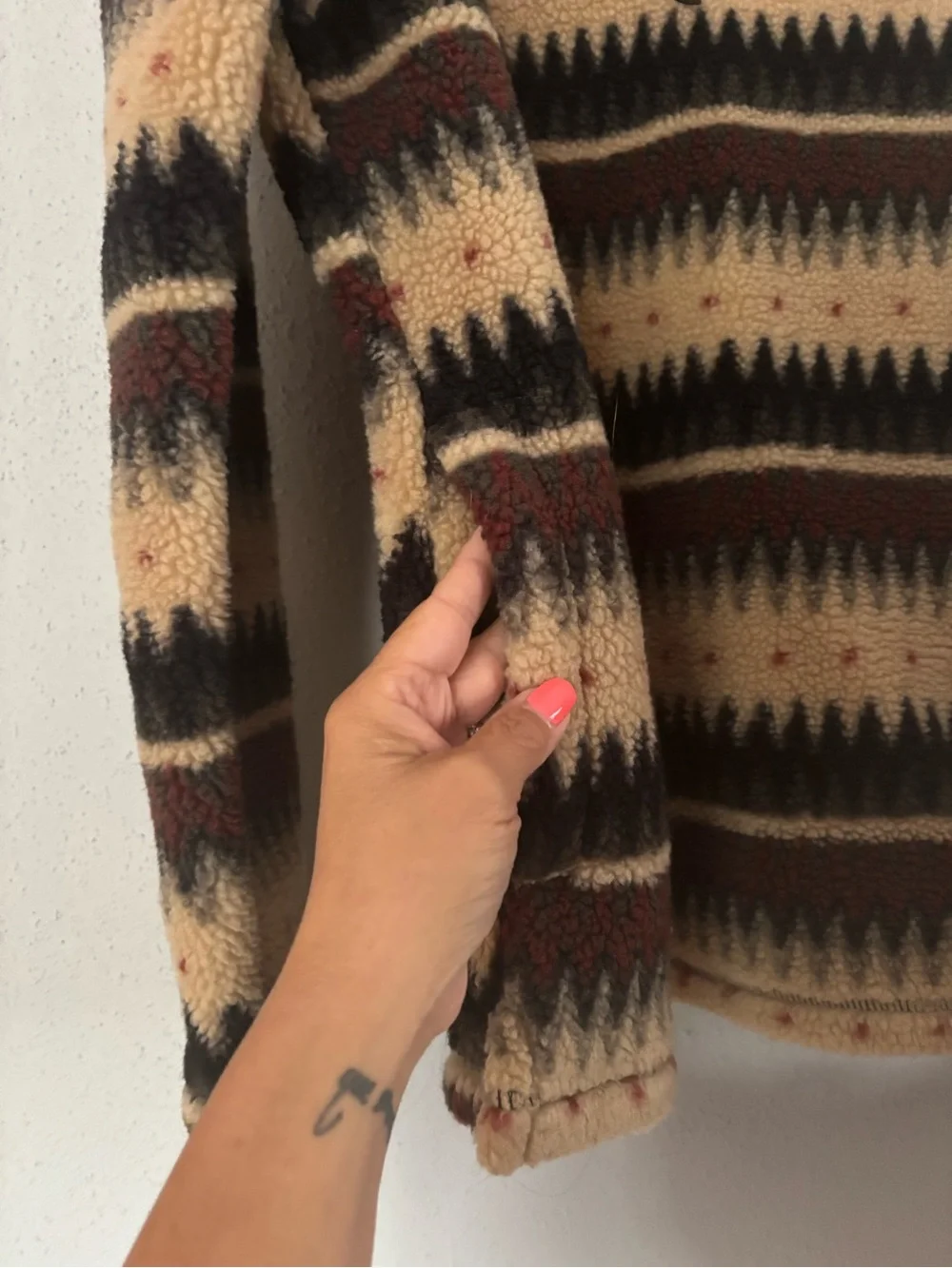 Stoic Southwestern Aztec Sherpa Fleece 1/4 Zip Pullover Cream Brown Size M